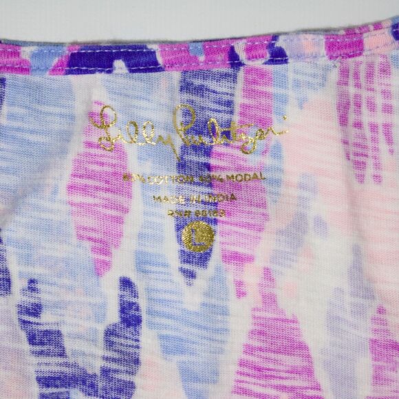 Lilly Pulitzer Tideline Mini Dress Blue Purple Print Smocked Sleeveless Women L - Picture 8 of 13